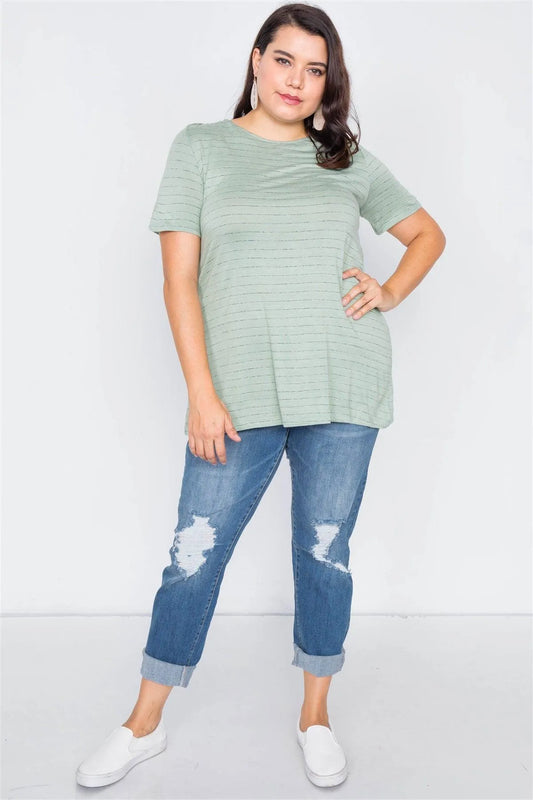 Junior Plus Size Sage Cut Out Back Bow Short Sleeve Top /2-2-2 - Tasha Apparel Wholesale
