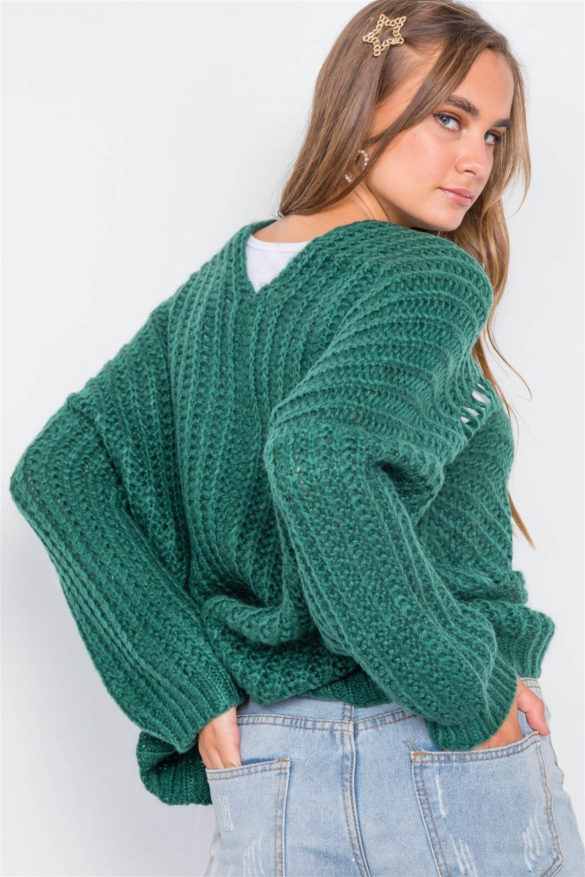 Green Chunky Knit Button-Front Cardigan /3-3
