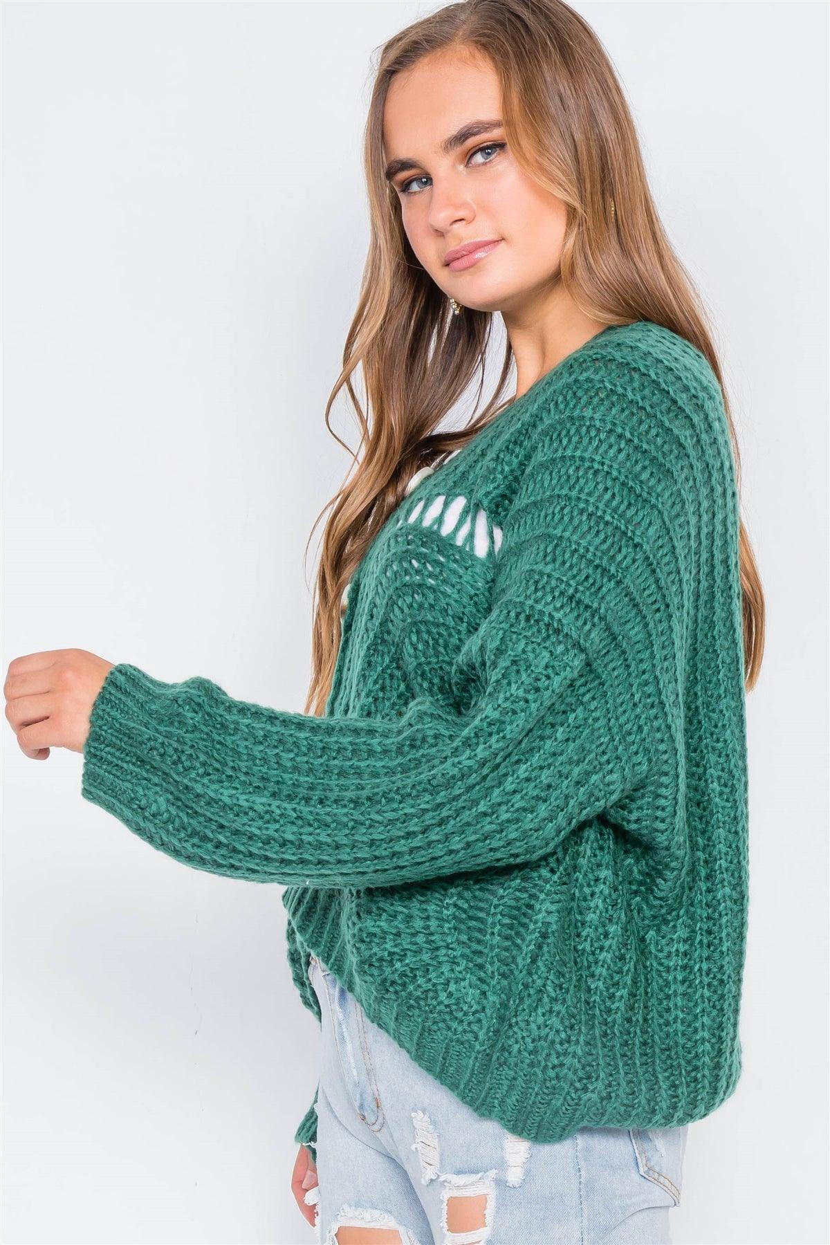 Green Chunky Knit Button-Front Cardigan /3-3