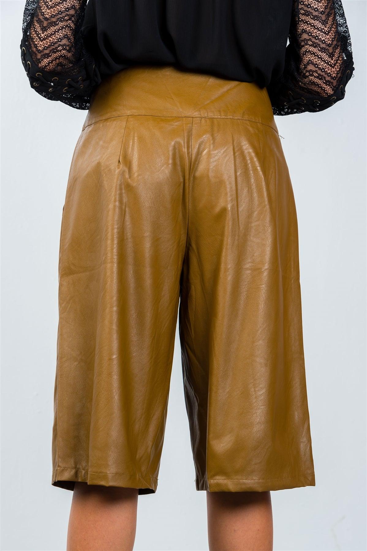 Camel Wide Leg Faux Leather Culottes / 2-2-2