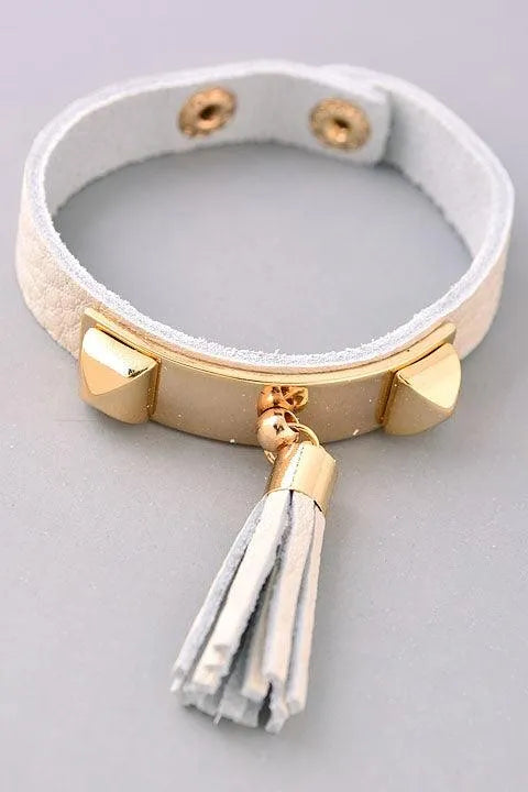 Boho Khaki Tassel Faux Leather Bracelet /3 Pieces - Tasha Apparel Wholesale