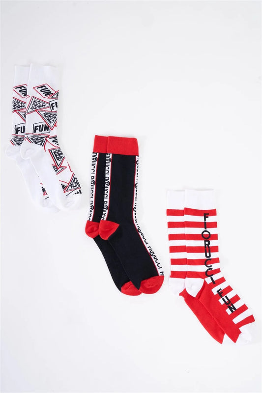 Fiorucci x Fun White & Red 3 Pairs Socks Gift Box Set - Tasha Apparel Wholesale