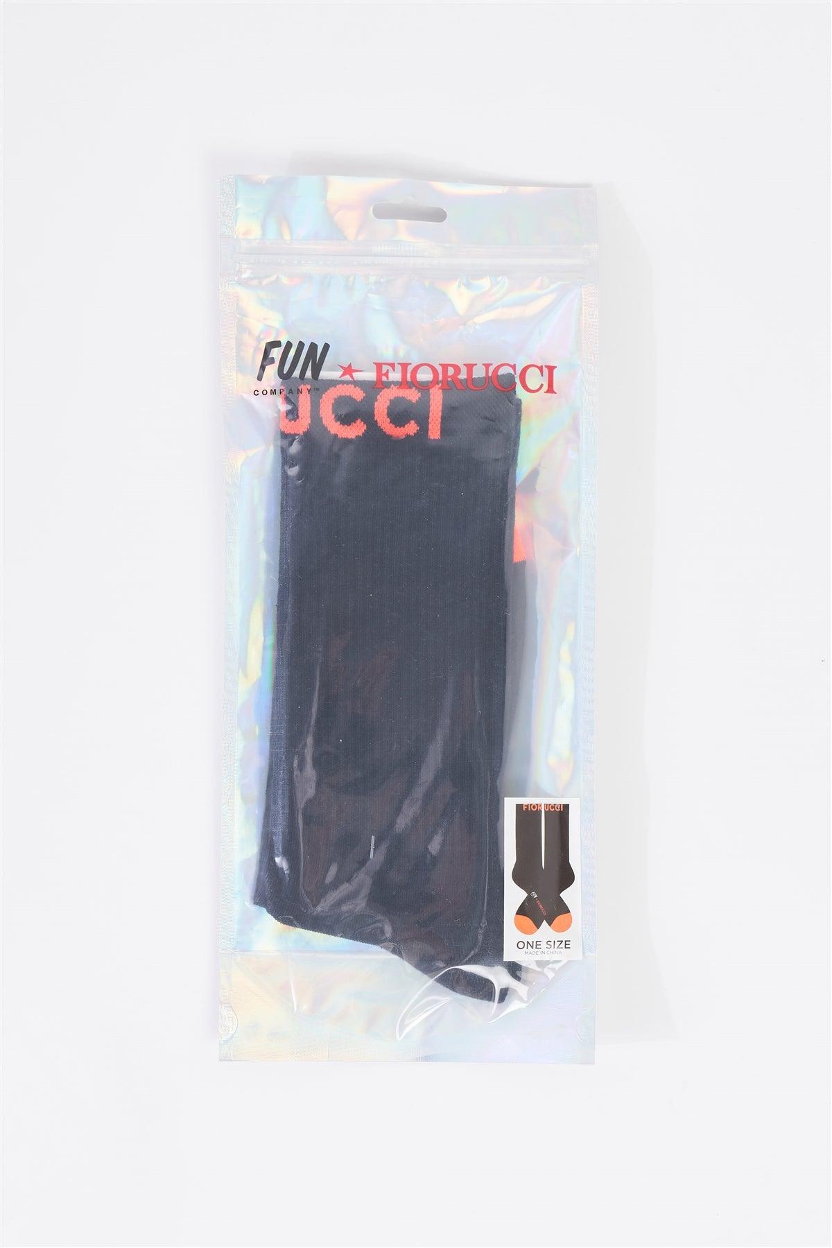 Fiorucci Fun Black & Orange Mid Calf Ribbed Printed Logo Detail Socks /3 Pairs