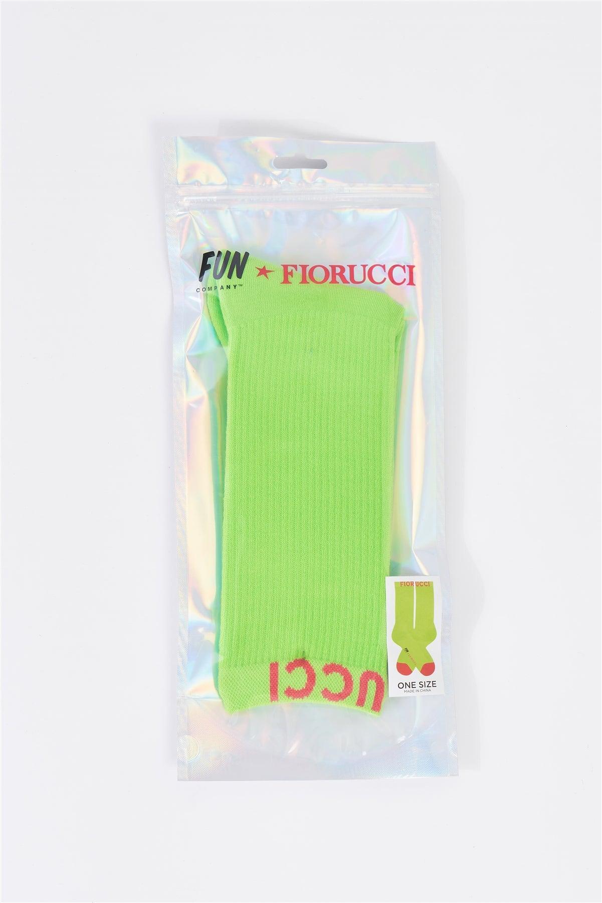 Fiorucci Fun Neon Green & Red Mid Calf Logo Text Detail Socks /3 Pairs