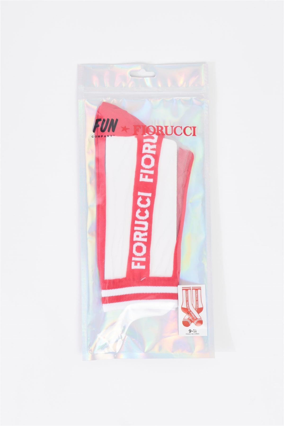 Fiorucci Fun Red & White Mid Calf Sheer Mesh Inserts Logo Detail Socks /3 Pairs