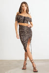 Animal Print Mesh Ruched Crop Top & High Waist Skirt Set - Tasha Apparel Wholesale