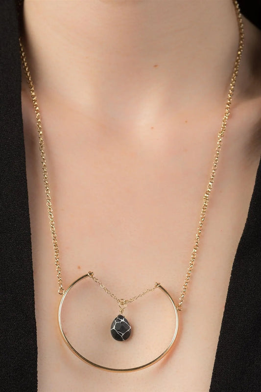 Gold & Black Precious Teardrop Stone Necklace / 6 pieces - Tasha Apparel Wholesale