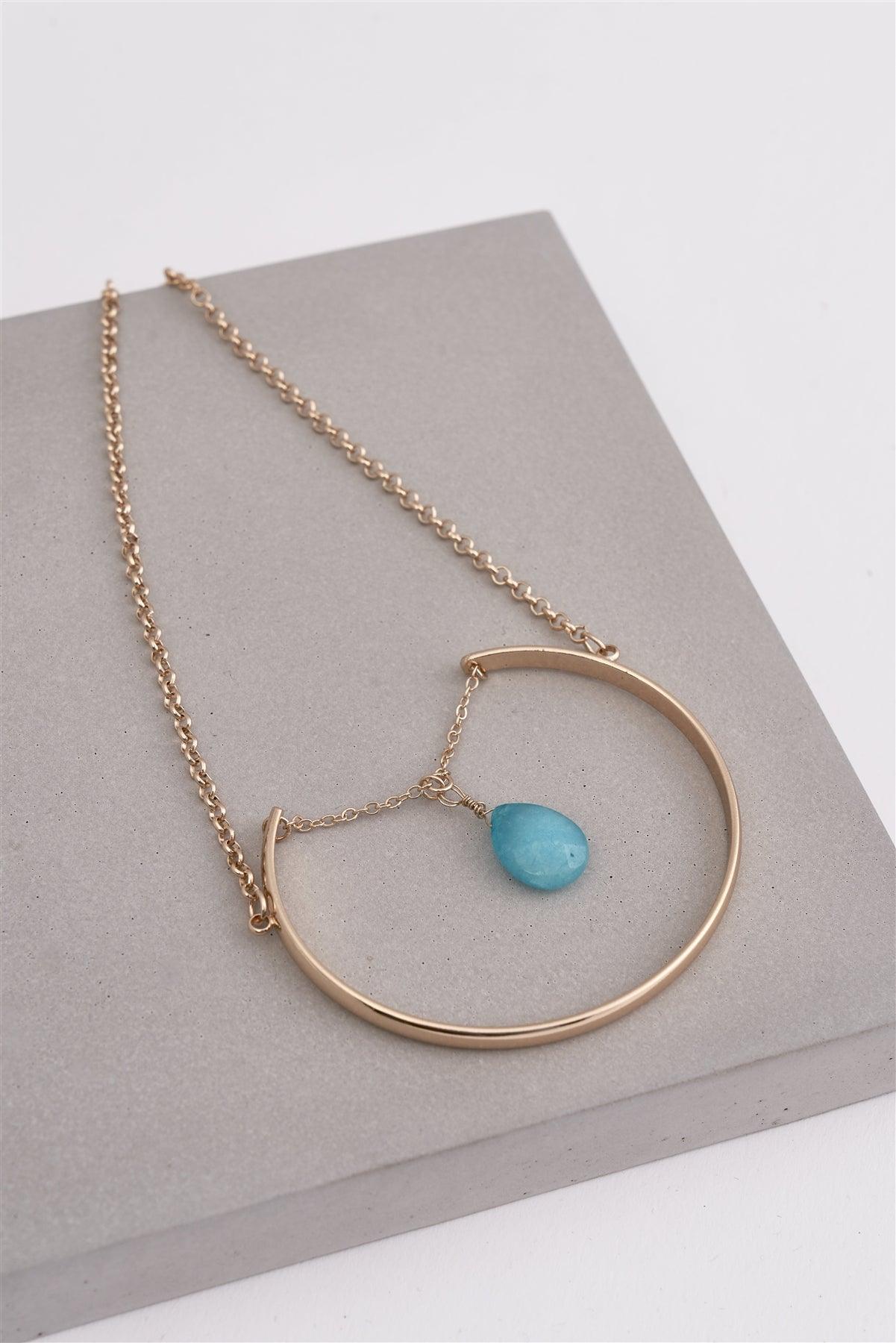 Gold & Turquoise Precious Teardrop Stone Necklace / 12 pieces