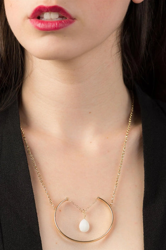 Gold & White Precious Teardrop Stone Necklace / 12 pieces - Tasha Apparel Wholesale