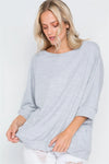 Light Blue Ribbed 3/4 Sleeve Loose Fit Knit Top /2-2-2 - Tasha Apparel Wholesale