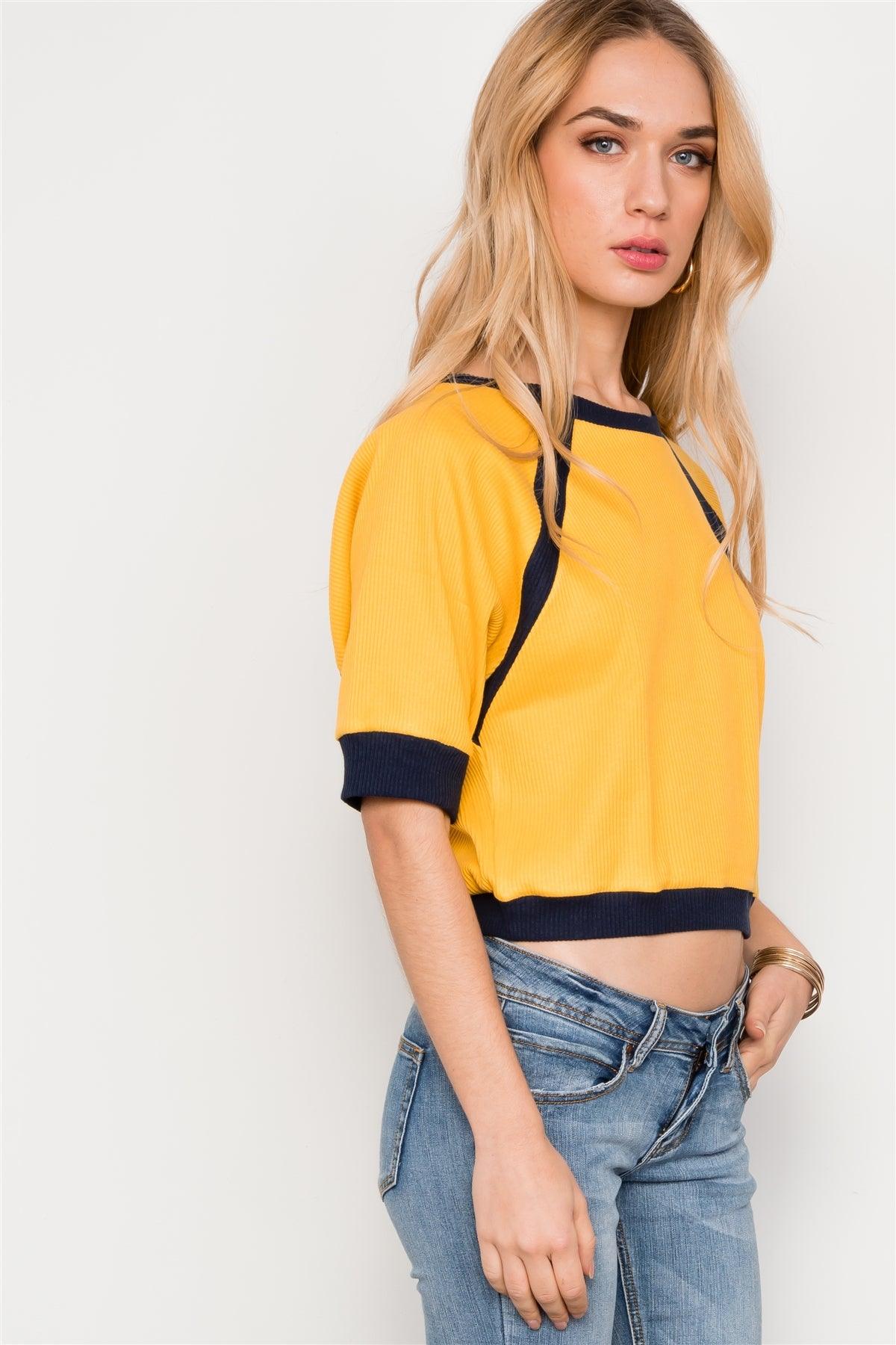 Mustard/Yellow Dolman Sleeve Ribbed Cropped Top /2-2-2