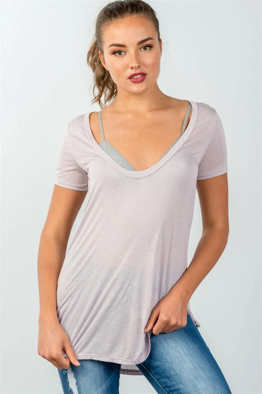 Lavender Curved-Hem Scoop-Neck Tee / 2-2-1 - Tasha Apparel Wholesale