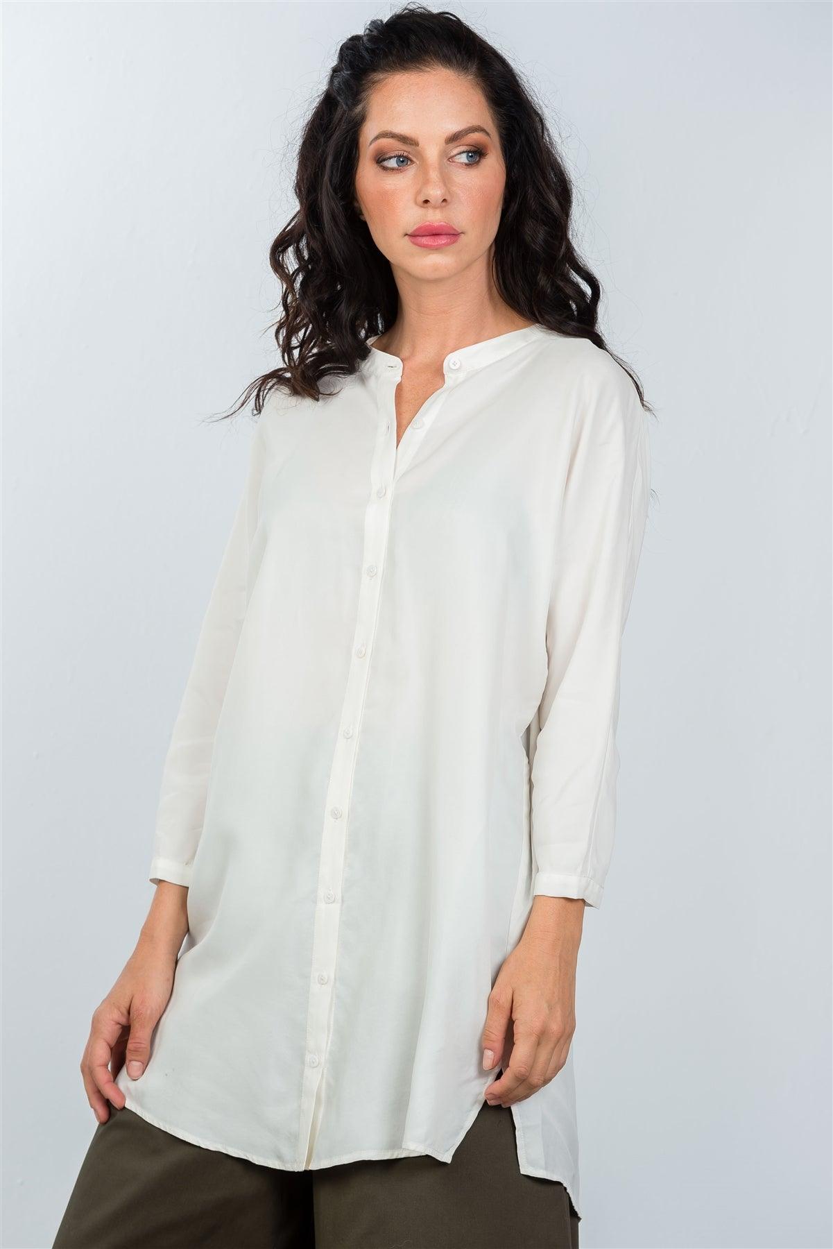 White Oversized Button Down Shirt Dress / 5-1