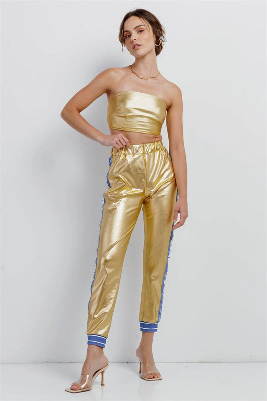 Metallic Gold Toxic Girl Strapless Track Set /2-2-2 - Tasha Apparel Wholesale