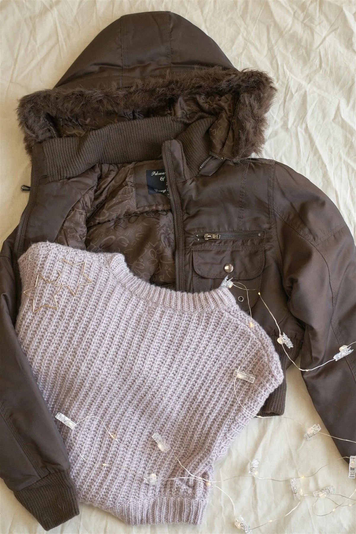 Copper Brown Zip-Up Faux Fur Hood Detail Cropped Winter Bomber Jacket /1-2-2-1 - Tasha Apparel Wholesale