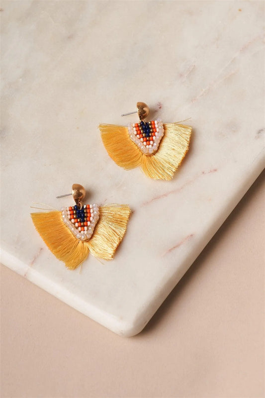 Beaded Tribal Yellow Fringe Tribal Earrings /6 Pairs - Tasha Apparel Wholesale