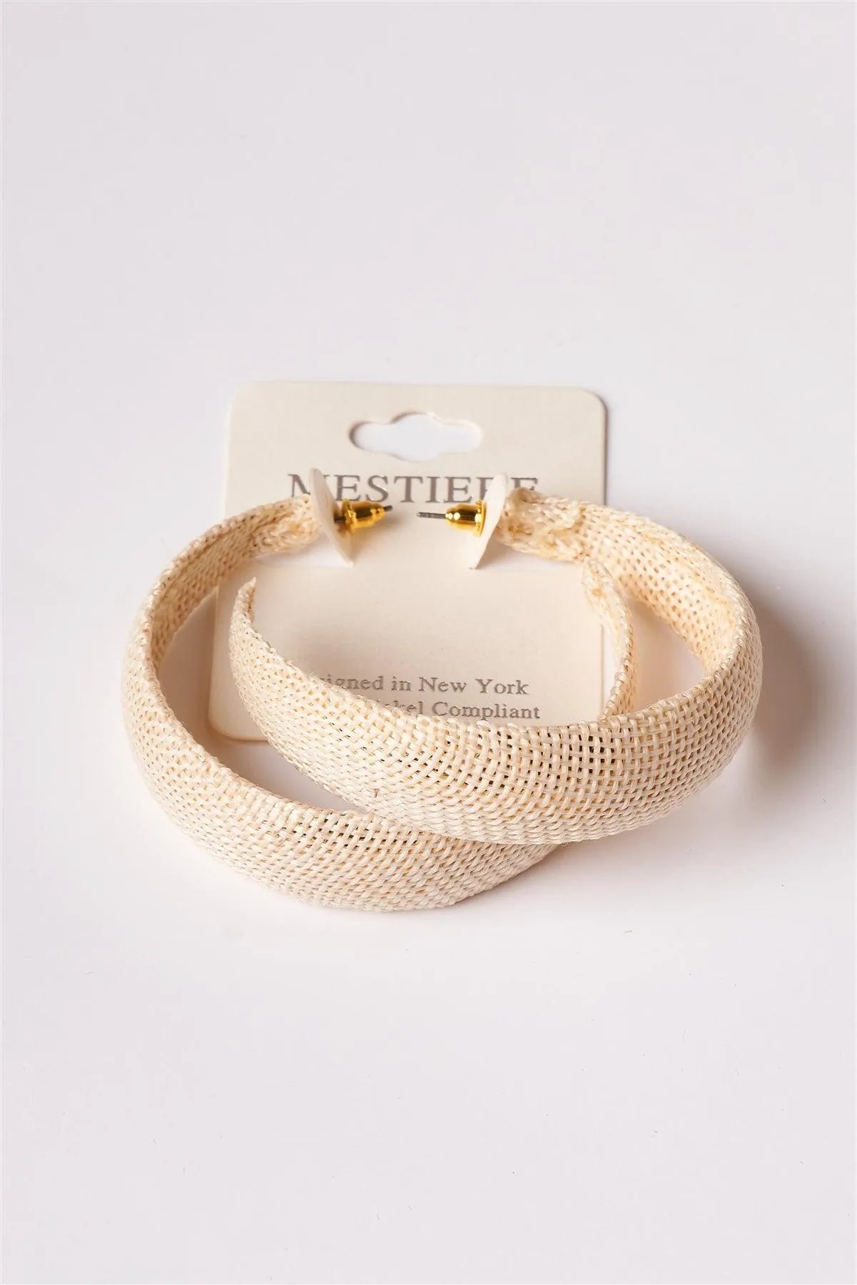 Ivory Chunky Burlap Hoop Earrings /1 Pair - Tasha Apparel Wholesale