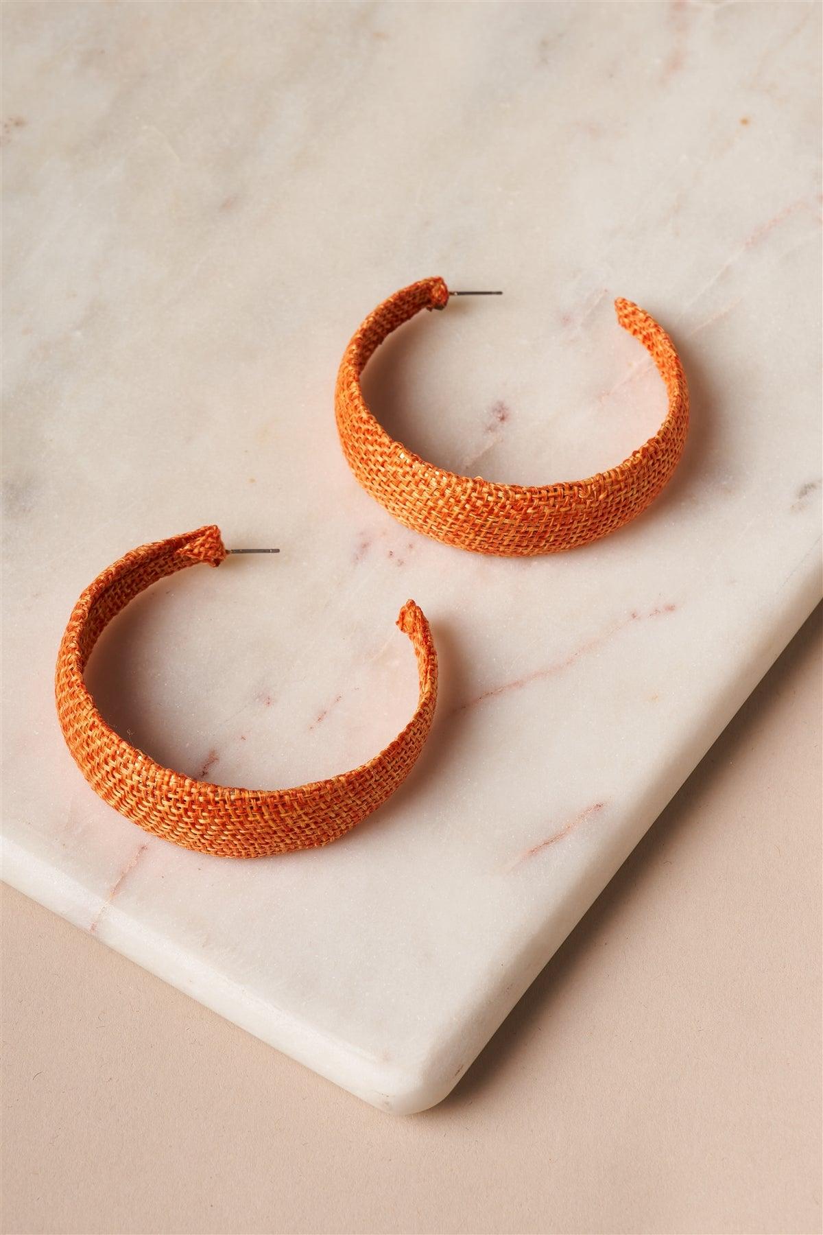 Orange Chunky Burlap Hoop Earrings /3 Pairs