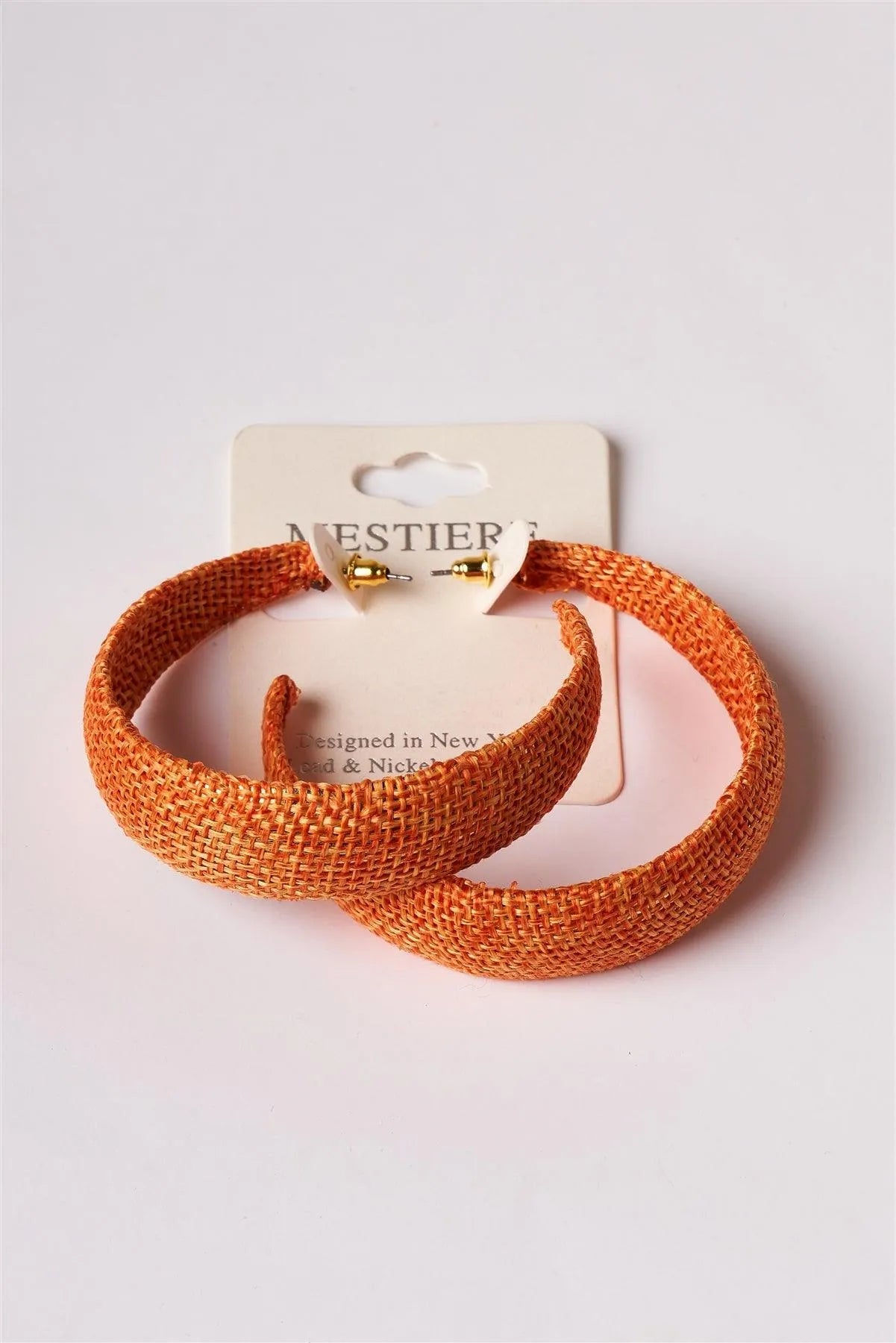 Orange Chunky Burlap Hoop Earrings /1 Pair - Tasha Apparel Wholesale