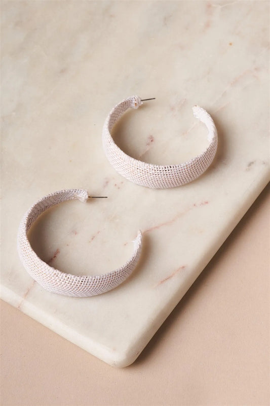 White Chunky Burlap Hoop Earrings /6 Pairs - Tasha Apparel Wholesale