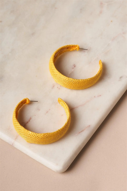 Yellow Chunky Burlap Hoop Earrings /1 Pair - Tasha Apparel Wholesale