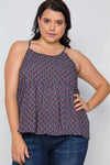 Plus Size Multi Navy Paisley Print Cami Boho Top /2-2-3 - Tasha Apparel Wholesale
