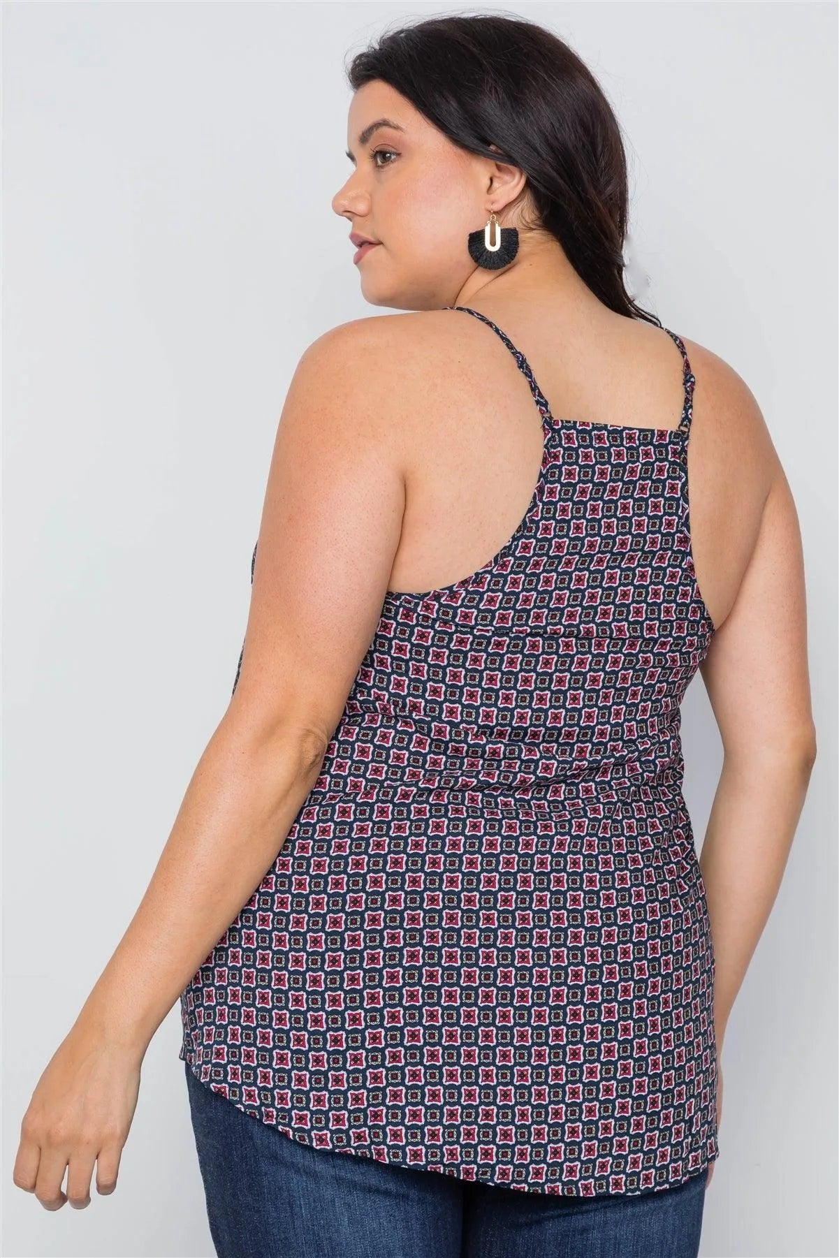 Plus Size Multi Navy Paisley Print Cami Boho Top /2-2-3 - Tasha Apparel Wholesale