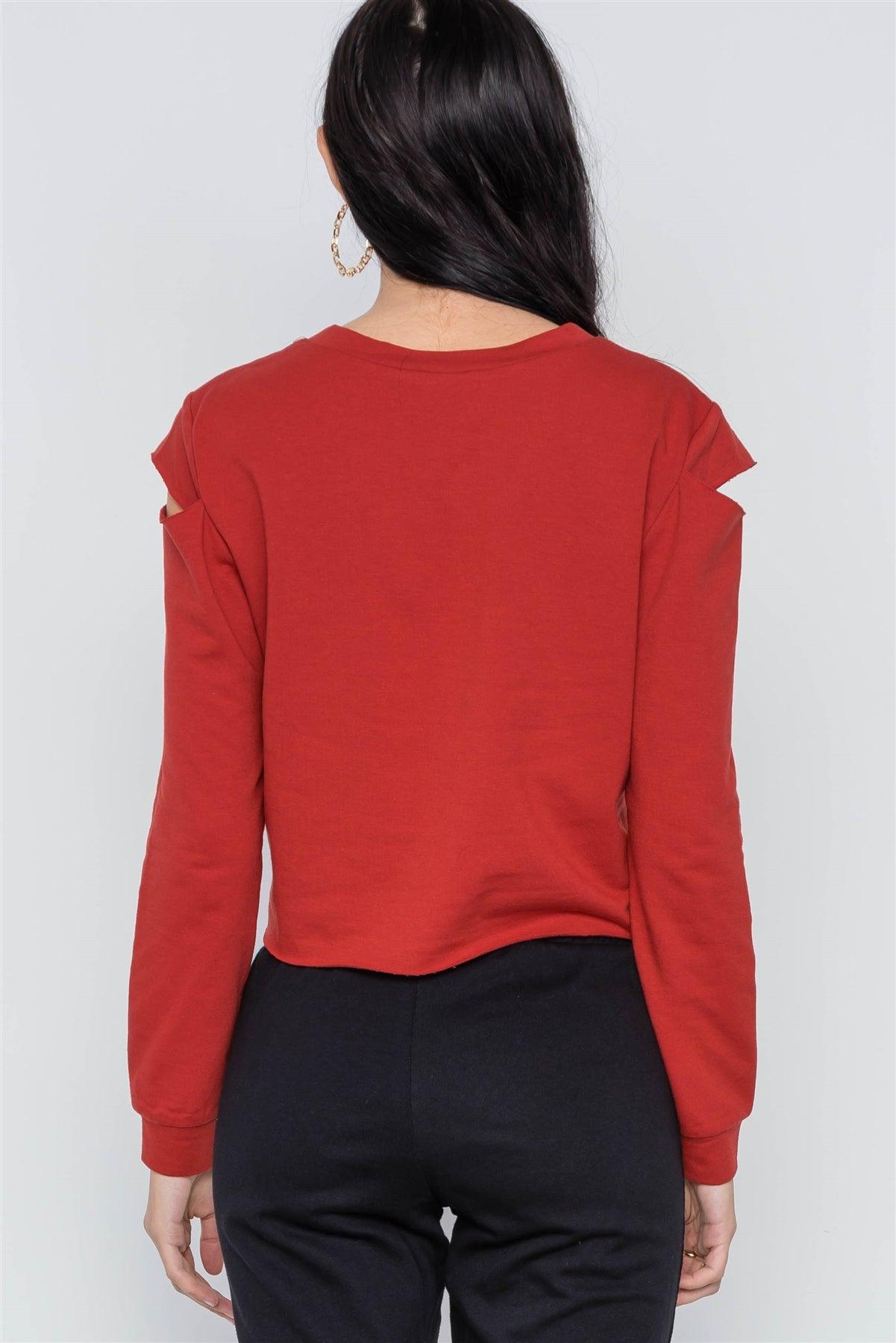 Rust Cold Shoulder Long Sleeve Graphic Top /2-1