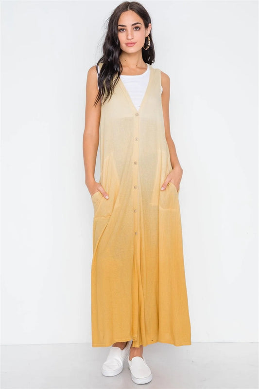 Mustard Ombre Sleeveless Knit Maxi Cardigan Dress /2-2-2 - Tasha Apparel Wholesale