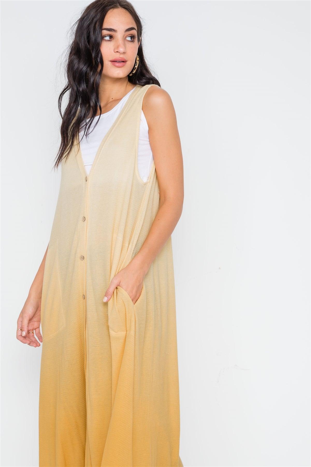 Mustard Ombre Sleeveless Knit Maxi Cardigan Dress /2-2-2
