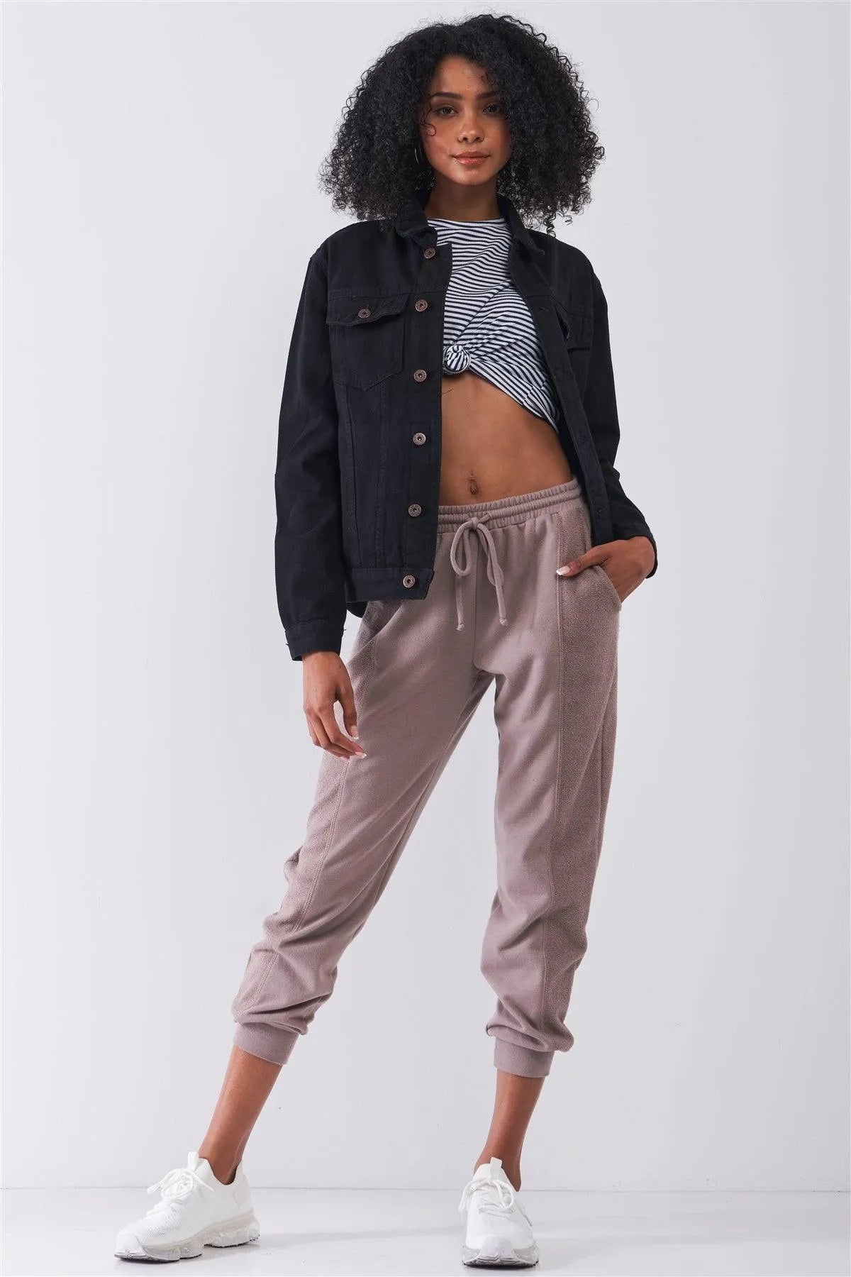 Black Oversized Long Sleeve Classic Denim Jacket /1-2-3-3-2 - Tasha Apparel Wholesale