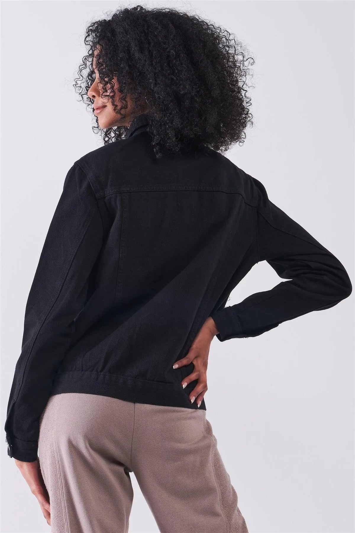 Black Oversized Long Sleeve Classic Denim Jacket /1-2-3-3-2 - Tasha Apparel Wholesale