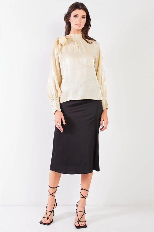 El Mirage Cream Chiffon Bishop Sleeve Tie-Neck Blouse Top /1-1-2 - Tasha Apparel Wholesale