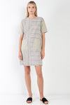 Taupe Combo Stripe Short Sleeve Shift Boho Dress