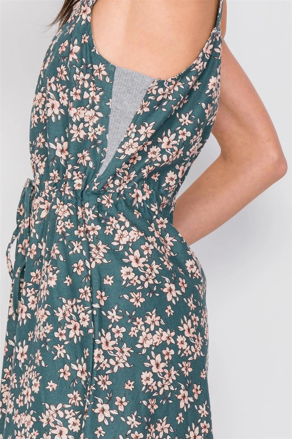 Hunter Green Cotton Button Tank Top Adjustable A-Line Midi Dress /2-2-2 - Tasha Apparel Wholesale