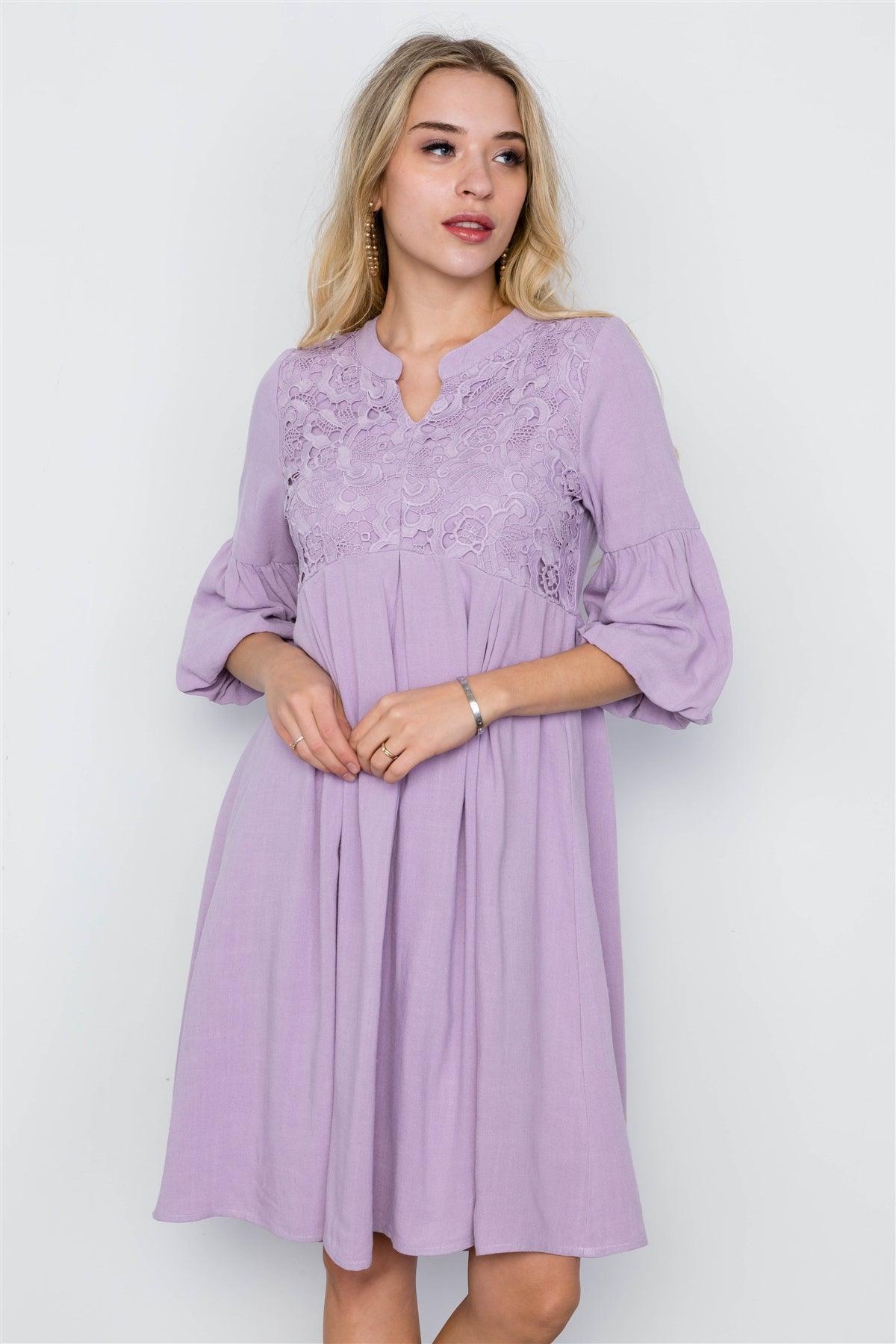 Lavender Crochet Combo Boho Dress / 2-2-2
