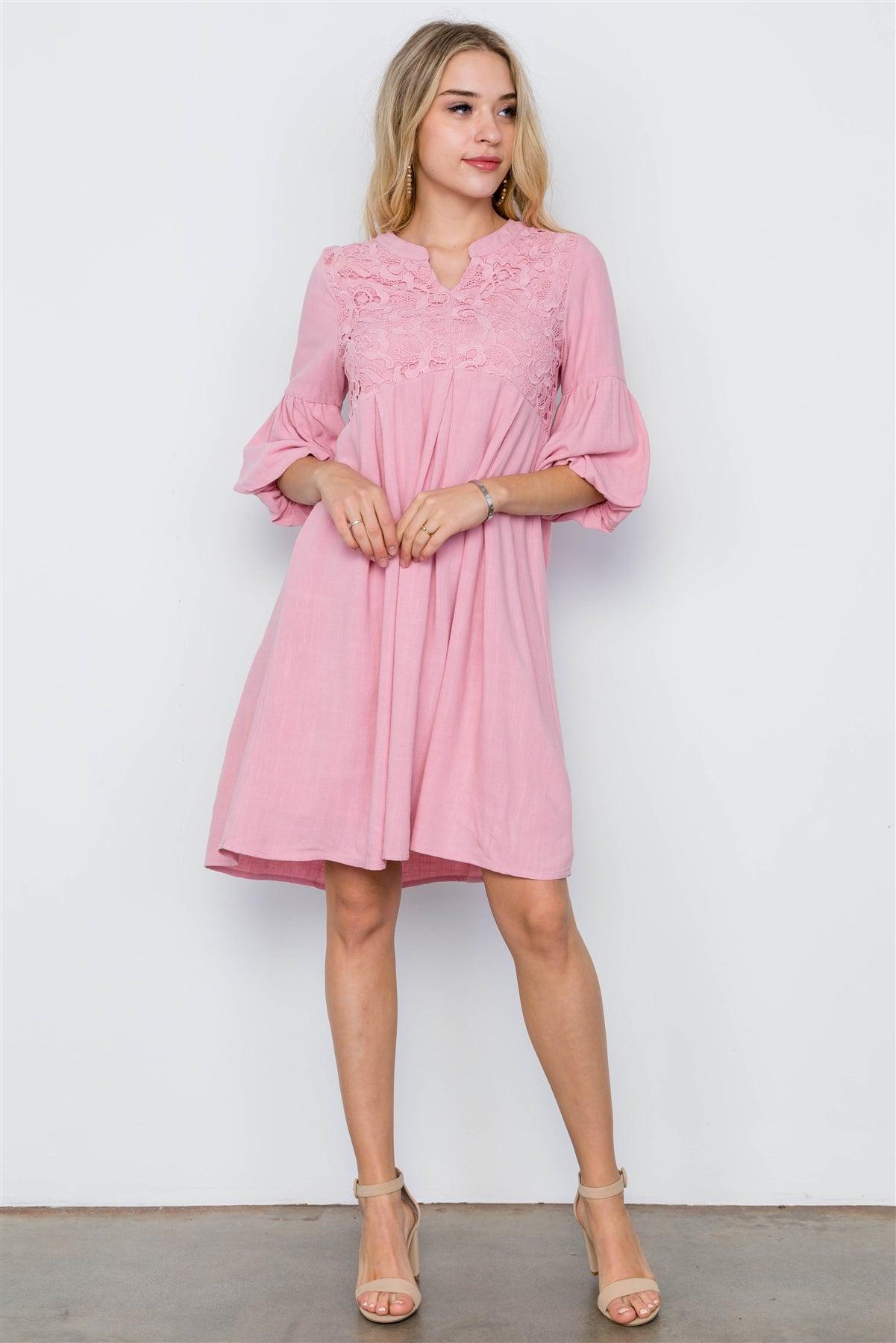 Pink Crochet Combo Boho Dress / 2-2-2
