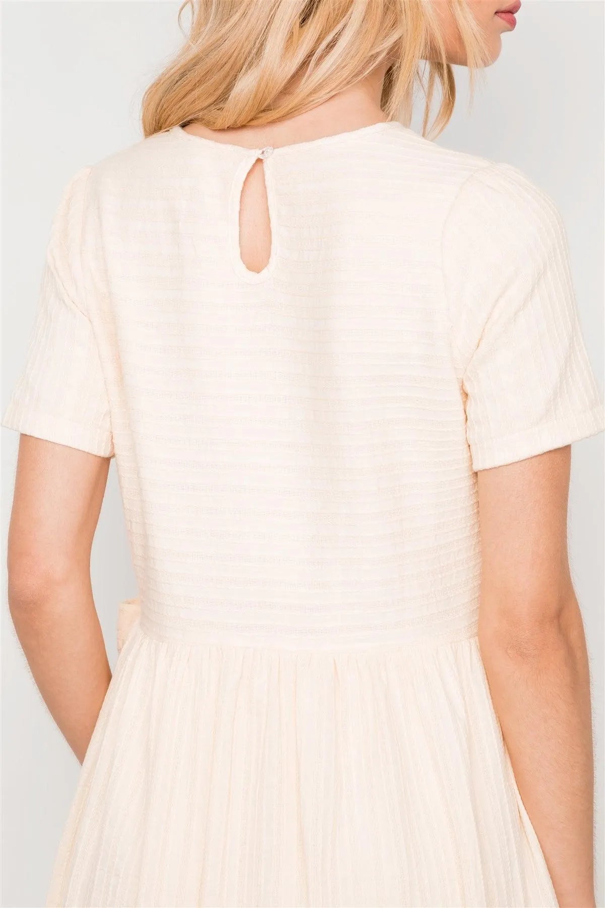Cream Short Sleeve Round Neck Midi Dress / 2-2-2 - Tasha Apparel Wholesale