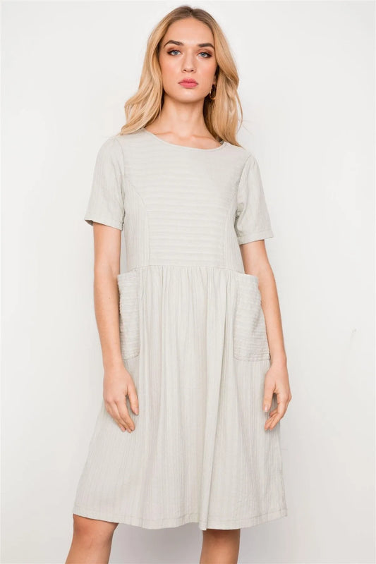 Sage Mauve Short Sleeve Round Neck Midi Dress / 2-2-2 - Tasha Apparel Wholesale