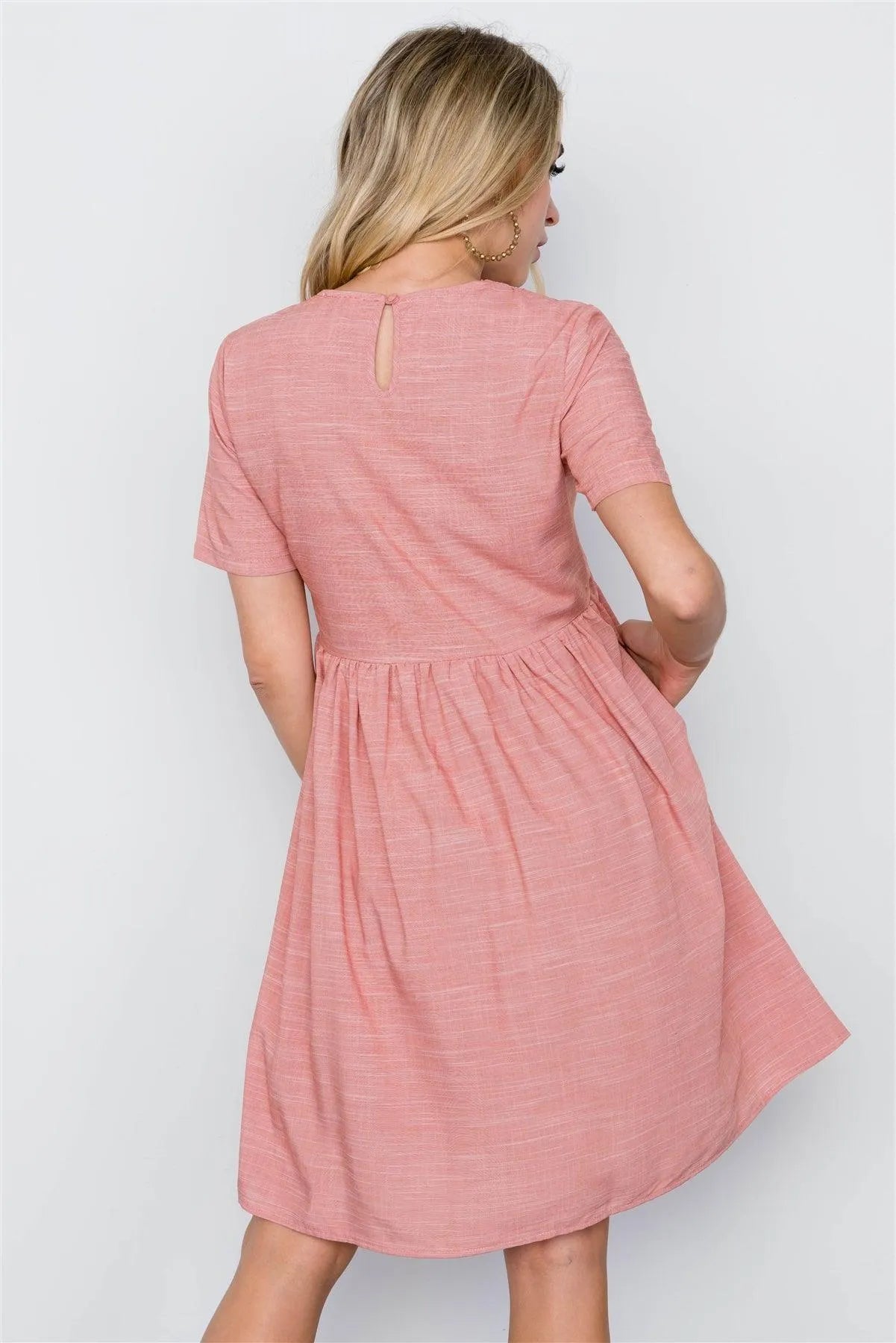 Pink Boho Short Sleeve Boho Dress / 2-2-2 - Tasha Apparel Wholesale