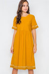 Mustard Relaxed Fit Sheer Lace Trim Midi Dress /3-2-1