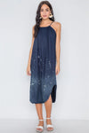 Navy Bleach Dye Loose Fit Cani Midi Dress /1-2-2 - Tasha Apparel Wholesale