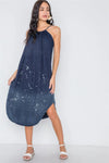 Navy Bleach Dye Loose Fit Cani Midi Dress /2-2-2 - Tasha Apparel Wholesale