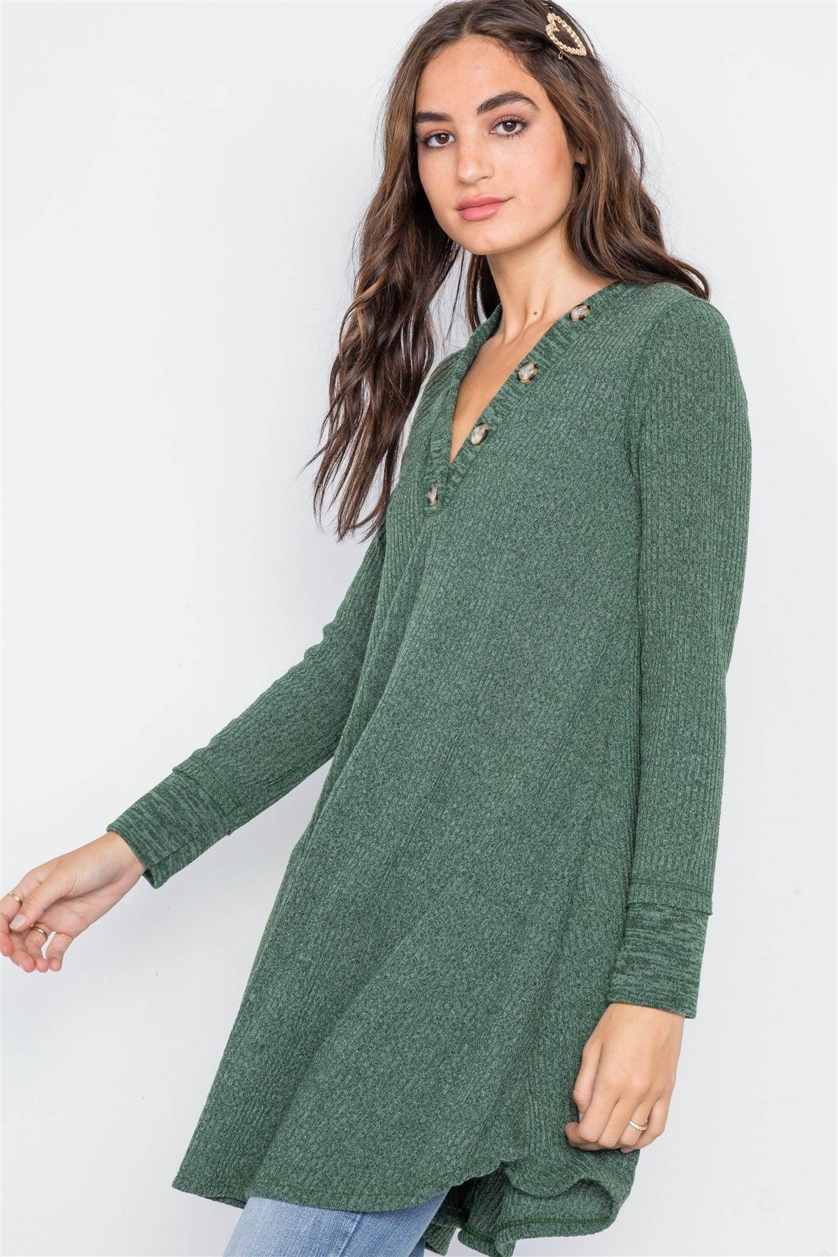 Hunter Green Knit Long Sleeve Sweater Dress /2-2