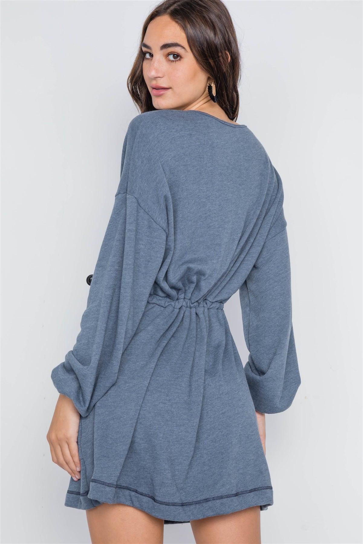 Denim Blue Knit Long Sleeve Sweater Dress /2-2-2