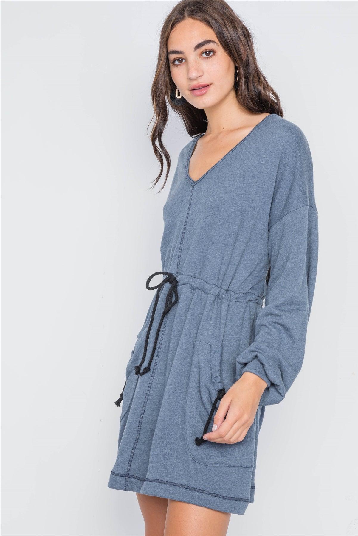 Denim Blue Knit Long Sleeve Sweater Dress /2-2-2
