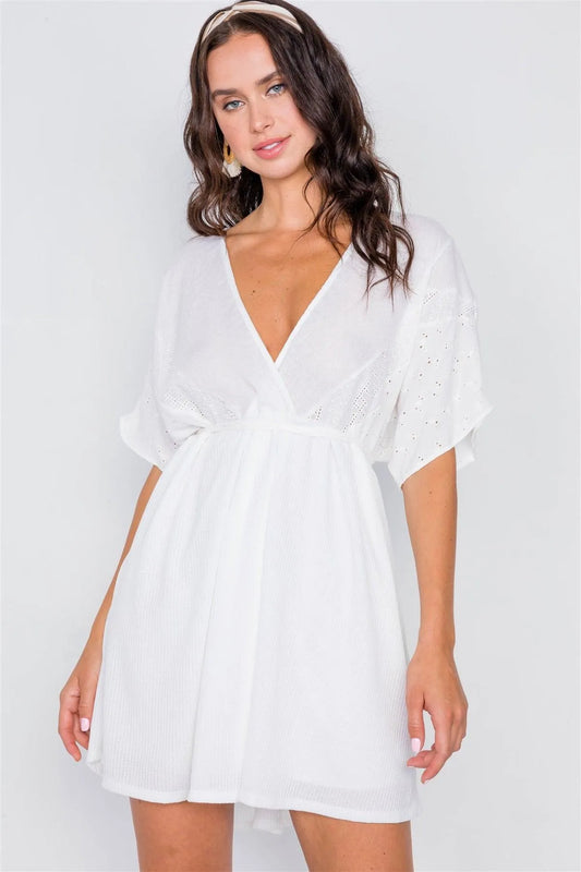 White Boho Mini Shift Dress / 2-2-2 - Tasha Apparel Wholesale