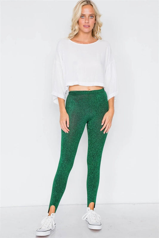 Green Glitter Stirrup Festive Leggings /2-2-2 - Tasha Apparel Wholesale