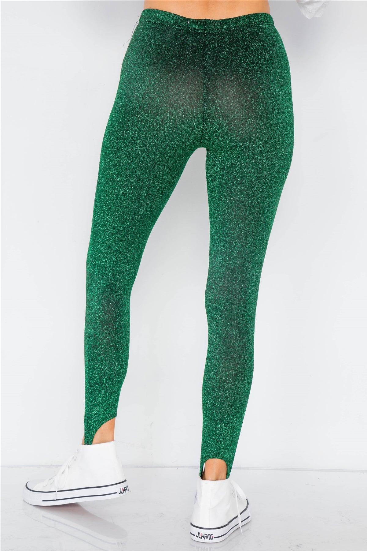Green Glitter Stirrup Festive Leggings /2-2-2
