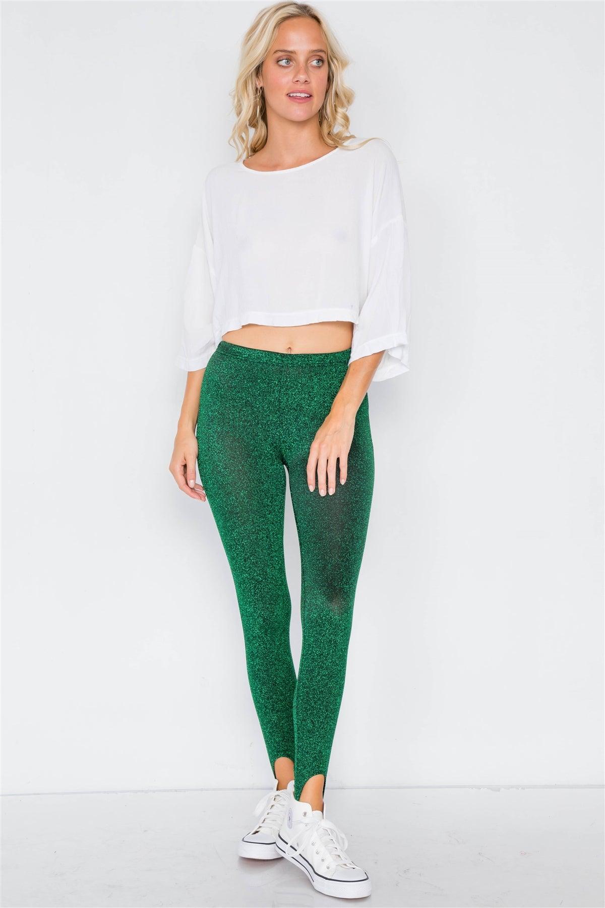 Green Glitter Stirrup Festive Leggings /2-2-2